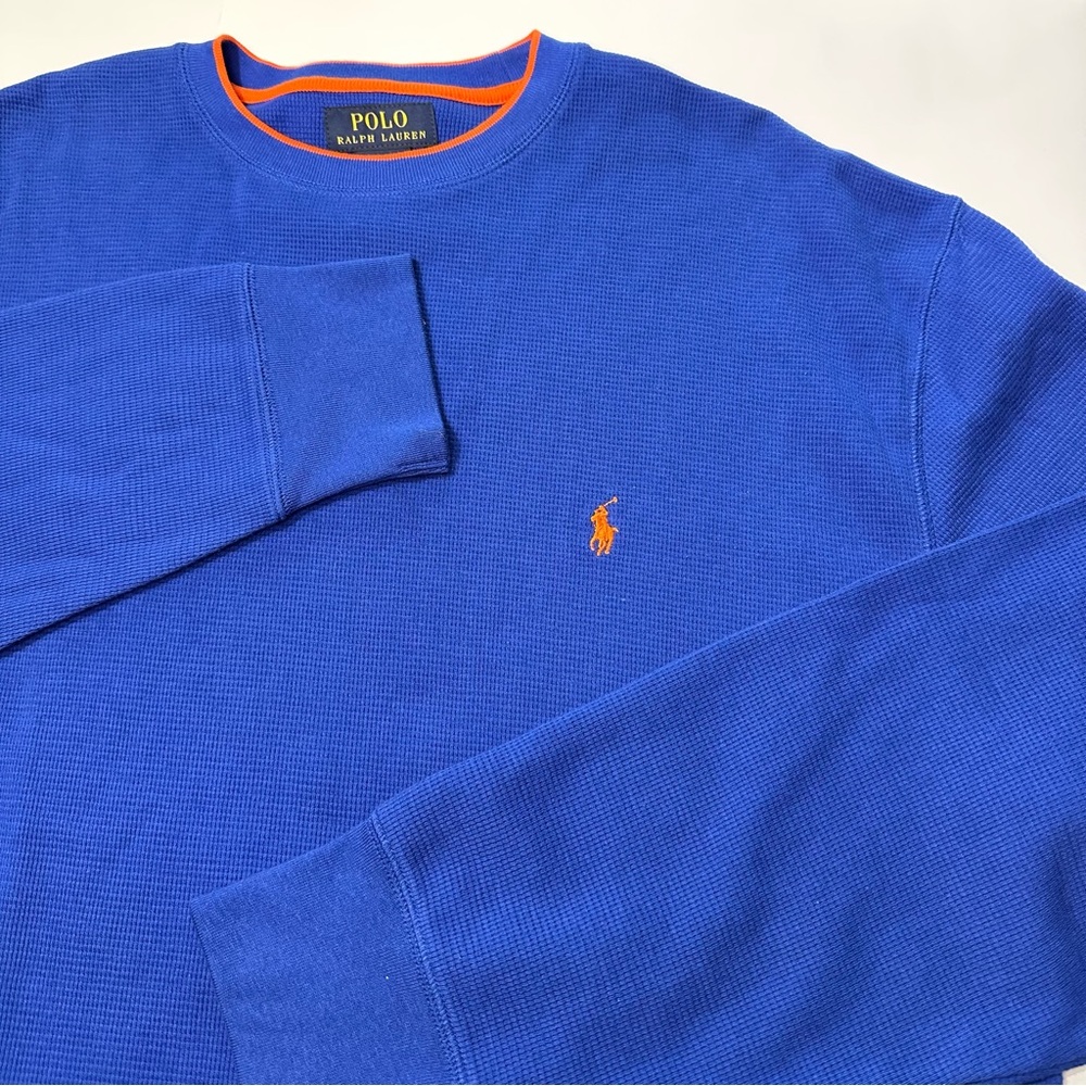 Polo Ralph Lauren Mens Long Sleeve Waffle Thermal Blue and Orange Size 2XL